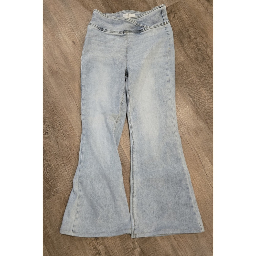 Risen Pull On‎ Jeans Cross Waist Size 11 Light Wash Flare Pants